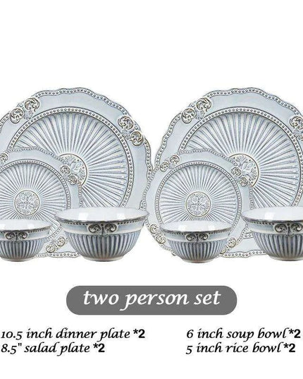 Vintage Baroque Embossed Ceramic Plate Collection - Set of 4 for Elegant Dining