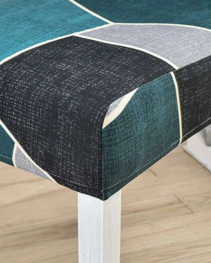 Elegant Geometric Blue-Grey Stretch Chair Covers for Stylish Dining Experiences