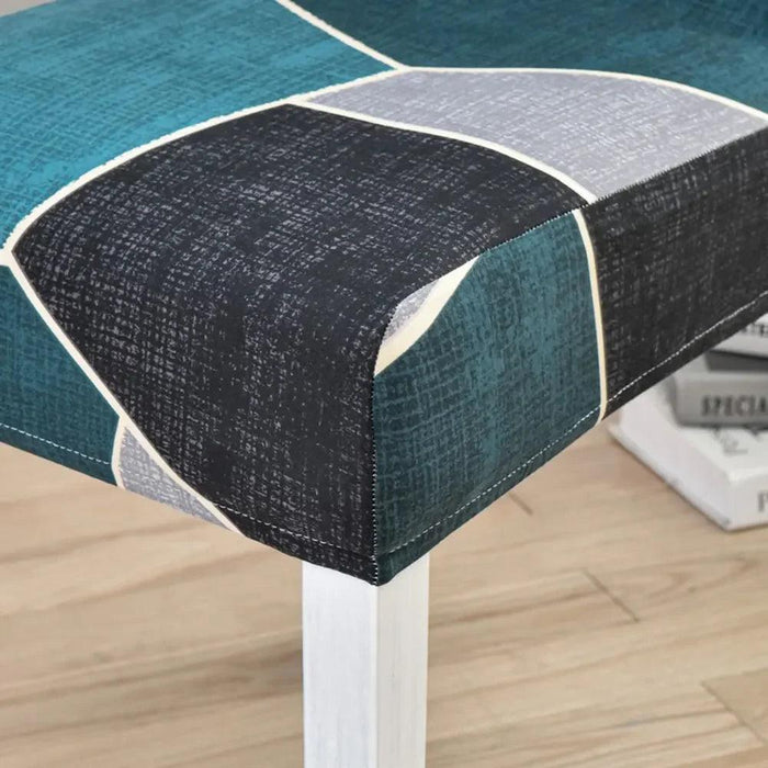Elegant Geometric Blue-Grey Stretch Chair Covers for Stylish Dining Experiences