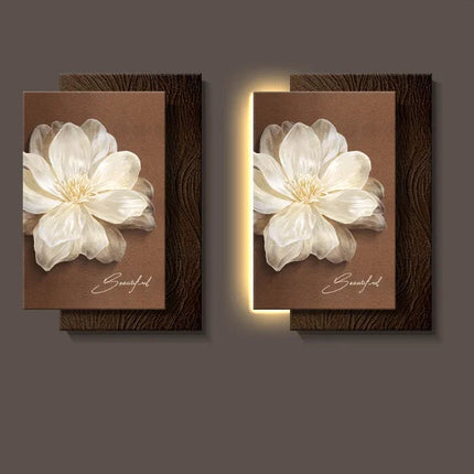 Black & White Camellia LED Wall Lamp – Minimalist Retro Floral Sconce