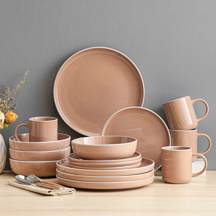 Apricot Elegance: Sesame Glazed Stoneware Dinnerware Set - 16/32/48 Piece Collection of Plates, Bowls, and Mugs