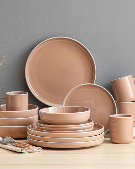 Apricot Elegance: Sesame Glazed Stoneware Dinnerware Set - 16/32/48 Piece Collection of Plates, Bowls, and Mugs
