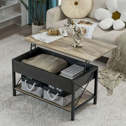Modern Lift Top Coffee Table with Hidden Storage and Fabric Organizers - Elegant Dark Walnut Finish