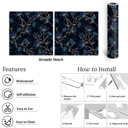Très Elite Dark Dandelion Floral Peel and Stick Wallpaper - Removable,