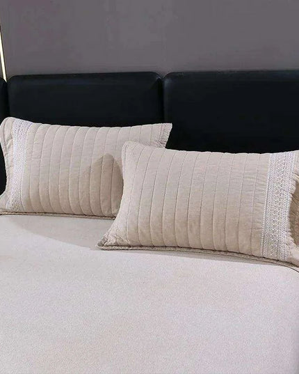 Khaki Embroidered Cotton Quilt Set - Luxurious 3-Piece King Size Bedspread with Matching Pillow Shams