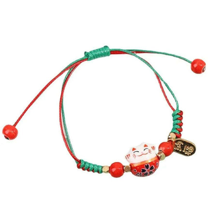 Vibrant Adjustable Lucky Cat Charm Bangles - Playful Rope Bracelets for Women and Girls, Ideal Gift for Prosperity