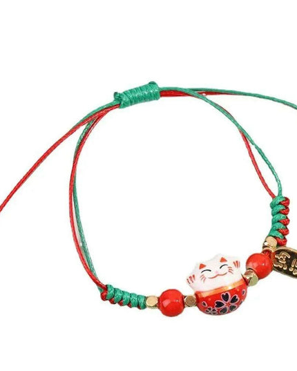 Vibrant Adjustable Lucky Cat Charm Bangles - Playful Rope Bracelets for Women and Girls, Ideal Gift for Prosperity
