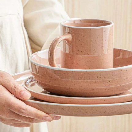 Apricot Elegance: Sesame Glazed Stoneware Dinnerware Set - 16/32/48 Piece Collection of Plates, Bowls, and Mugs