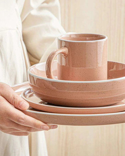 Apricot Elegance: Sesame Glazed Stoneware Dinnerware Set - 16/32/48 Piece Collection of Plates, Bowls, and Mugs