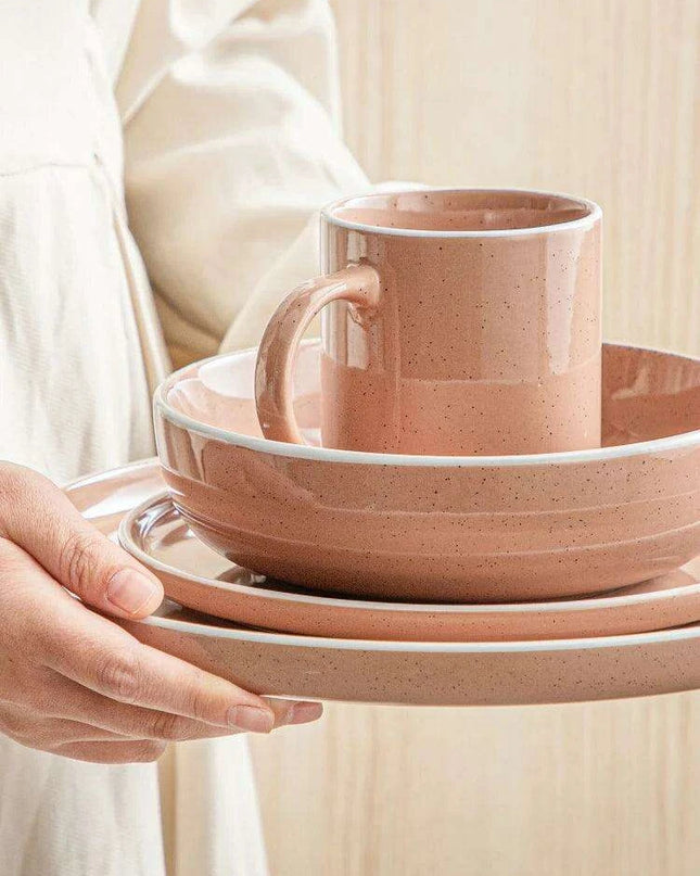 Apricot Elegance: Sesame Glazed Stoneware Dinnerware Set - 16/32/48 Piece Collection of Plates, Bowls, and Mugs