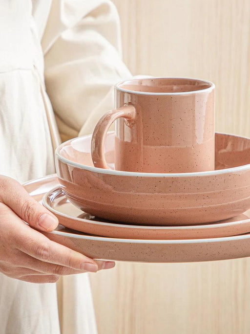 Apricot Elegance: Sesame Glazed Stoneware Dinnerware Set - 16/32/48 Piece Collection of Plates, Bowls, and Mugs