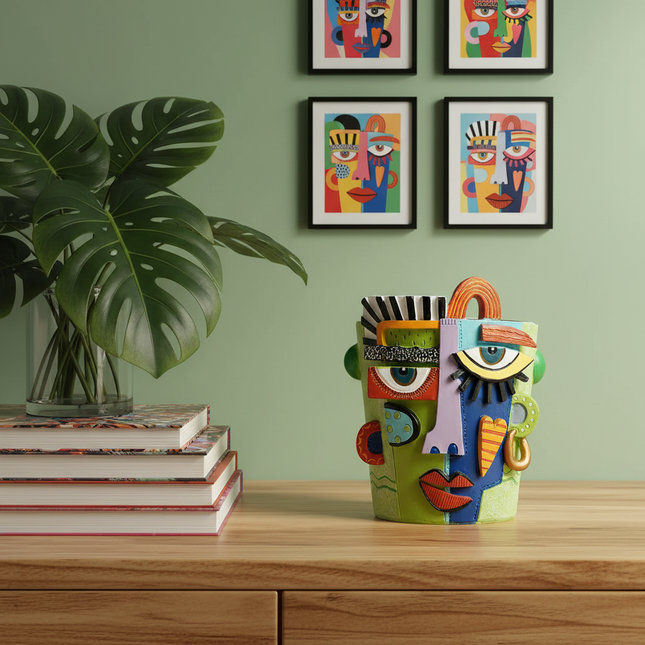 Resin Human Face Sculpture Vase – Abstract Portrait Flower Vessel