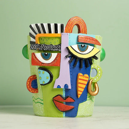 2025 New Creative Human Face Head Mask Sculpture Vase Art Resin Half-L