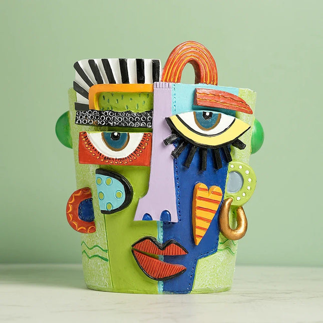 Resin Human Face Sculpture Vase – Abstract Portrait Flower Vessel