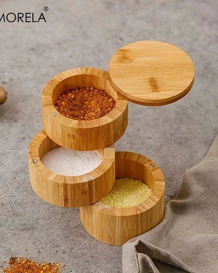 Sustainable Bamboo Spice Organizer with Measuring Spoon - Elegant Kitchen Storage Solution