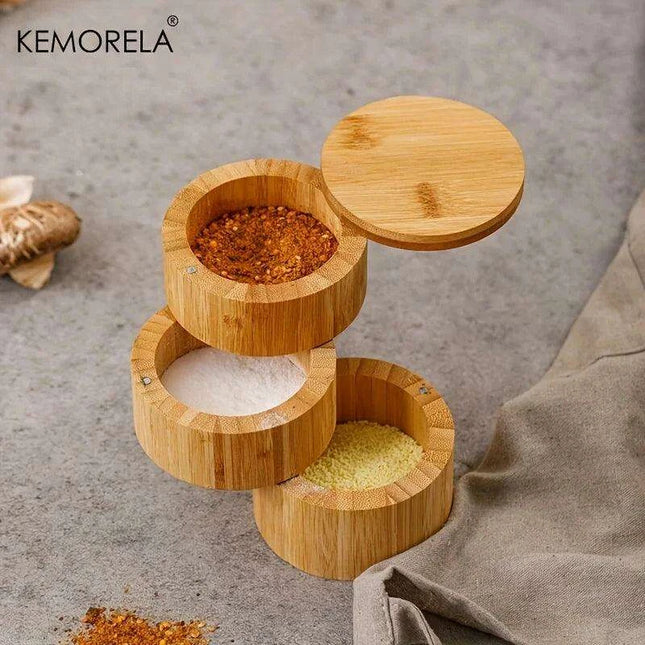 Sustainable Bamboo Spice Organizer with Measuring Spoon - Elegant Kitchen Storage Solution