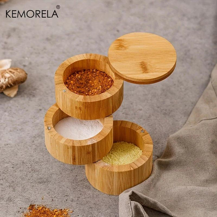 Sustainable Bamboo Spice Organizer with Measuring Spoon - Elegant Kitchen Storage Solution