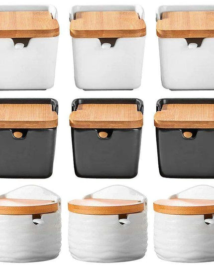 Chic European Ceramic Spice Storage Set with Salt Box & Condiment Organizer