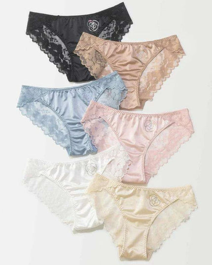 Luxe Sheer Lace Hipsters with Sparkling Rhinestones - Premium Satin Silk Seamless Comfort Briefs