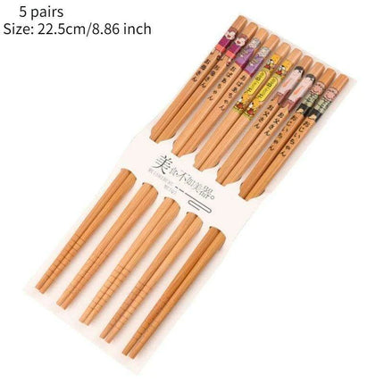 Chic Bamboo Chopstick Collection - 5 Pairs with Non-Slip Design