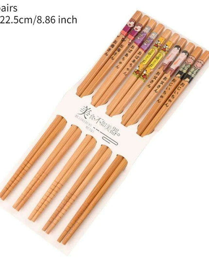 Chic Bamboo Chopstick Collection - 5 Pairs with Non-Slip Design