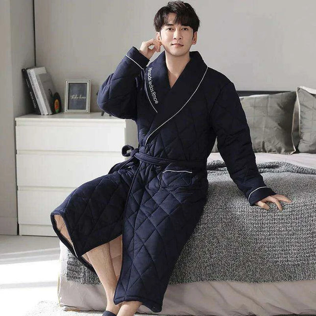 Men's Elegant Plaid Kimono Robe - Superior Cotton Lounge Wear for Chilly Seasons