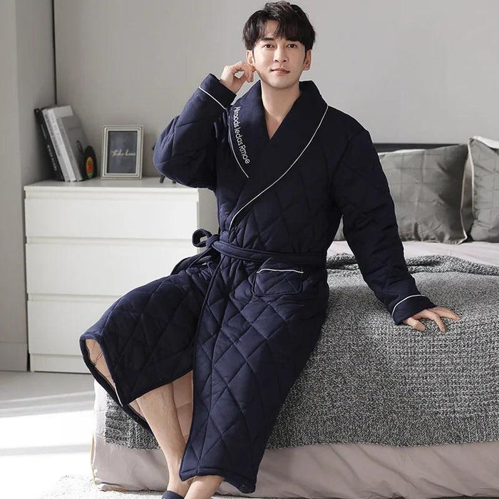 Stylish Men's Plaid Robe – Cozy Autumn & Winter Long Bathrobe in Soft Cotton, Breathable