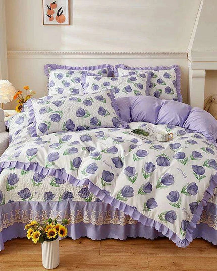 Chic Floral Ruffle Queen Bedding Set