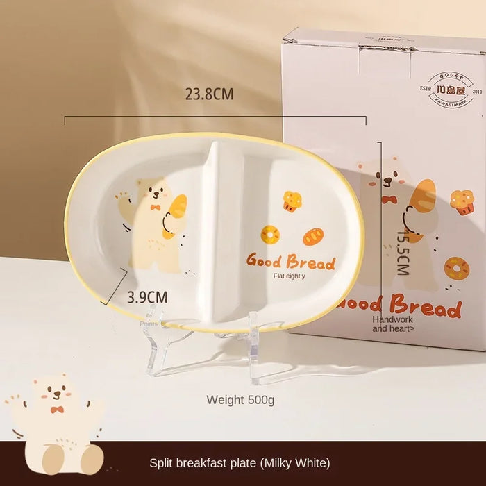 Charming Bear Dodo Cream Style Kids Breakfast Bowl Set - Whimsical Kitchen Essential