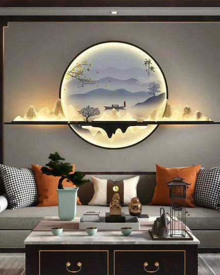 Sophisticated Circular LED Wall Art Light - Enrich Your Space with Traditional Chinese Landscape Aesthetics