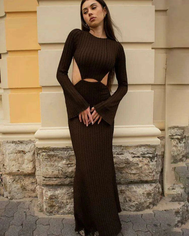 Backless Hollow Out Long Sleeve Maxi Dress for Women - Trendy Autumn Slim Fit Fashion