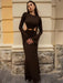Backless Hollow Out Long Sleeve Maxi Dress for Women - Trendy Autumn Slim Fit Fashion
