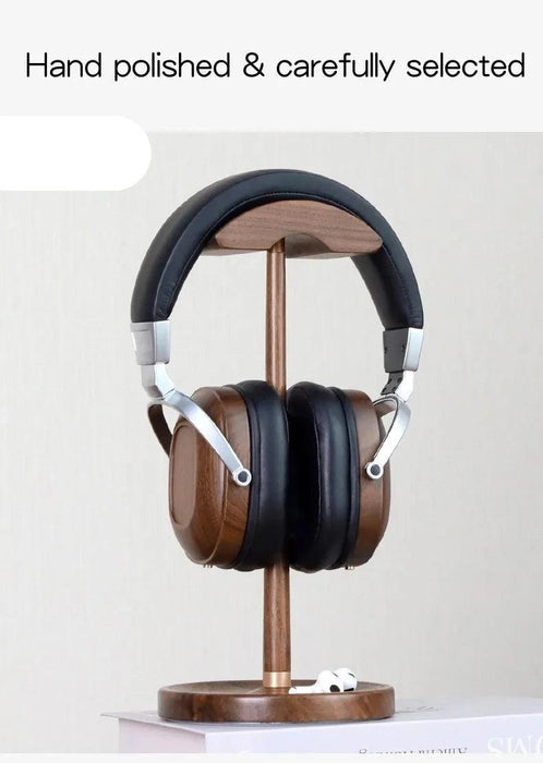 Elegant Walnut and Copper Earphone Stand - Chic Organizer for a Refined Workspace