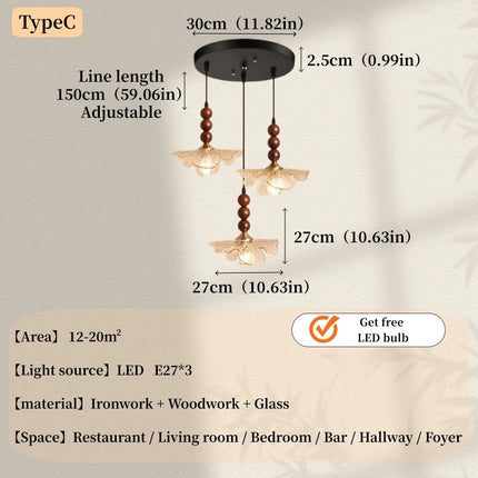 Vintage Flower Pendant Light with Bead Decoration — E27, 60W