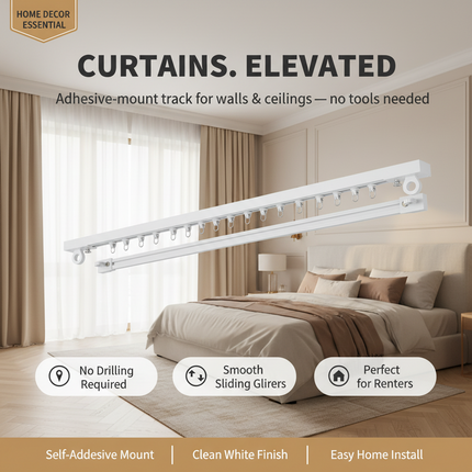Self-Adhesive Curtain Track — No-Drill Ceiling & Wall Rail | Très Élite