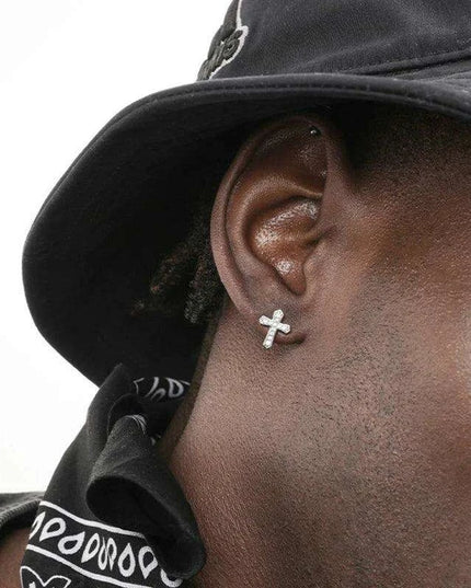 Rhinestone Cross Clip-On Stud Earrings - Stylish 925 Silver Accessories for All Occasions