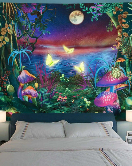 Neon Skull Tapestry Set - Eye-Catching UV Reactive Halloween Decor for Your Home