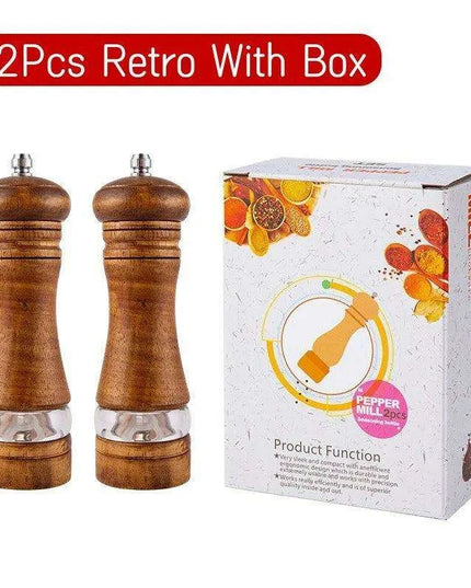 Vintage Handcrafted Wooden Spice Mill Set - 6-Inch Gourmet Salt and Pepper Grinders