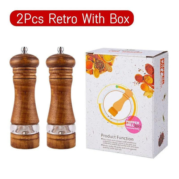 Vintage Handcrafted Wooden Spice Mill Set - 6-Inch Gourmet Salt and Pepper Grinders