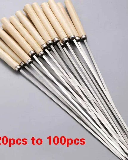 Stainless Steel BBQ Skewers with Ergonomic Wooden Handles for Perfect Grilling
