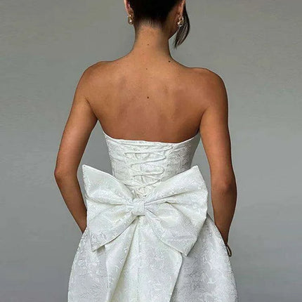 Elegant Backless Bow Mini Dress - Off-Shoulder Bodycon Chic for Parties