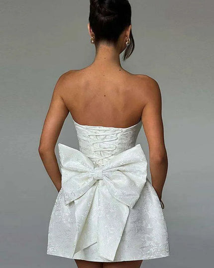 Elegant Backless Bow Mini Dress - Off-Shoulder Bodycon Chic for Parties