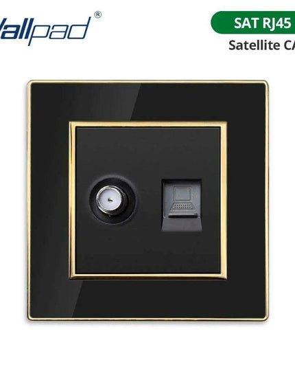 Luxurious Black Acrylic Switch Panel with Gold Accents & Universal Sockets - 220V, Multi-Gang, Modern Design - Illuminated Control Panel with USB Charging Feature