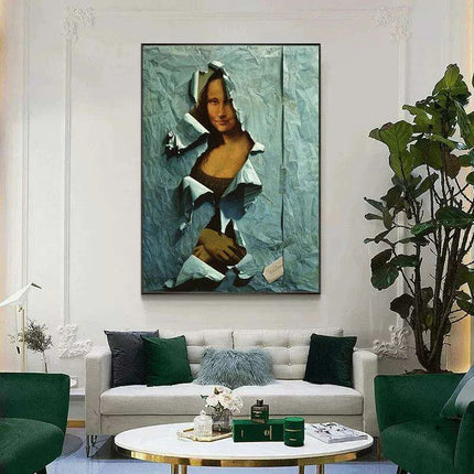 Vibrant Blue Mona Lisa Twist Canvas Art - Unique Wall Decor Upgrade
