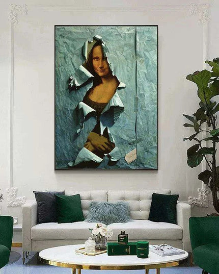 Vibrant Blue Mona Lisa Twist Canvas Art - Unique Wall Decor Upgrade