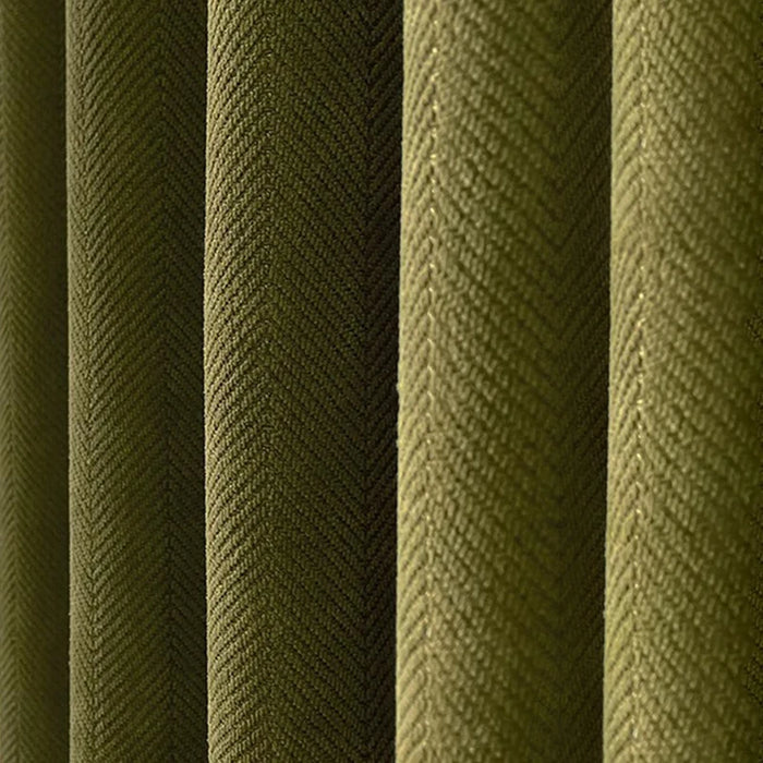 Luxurious Olive Green Herringbone Blackout Curtain