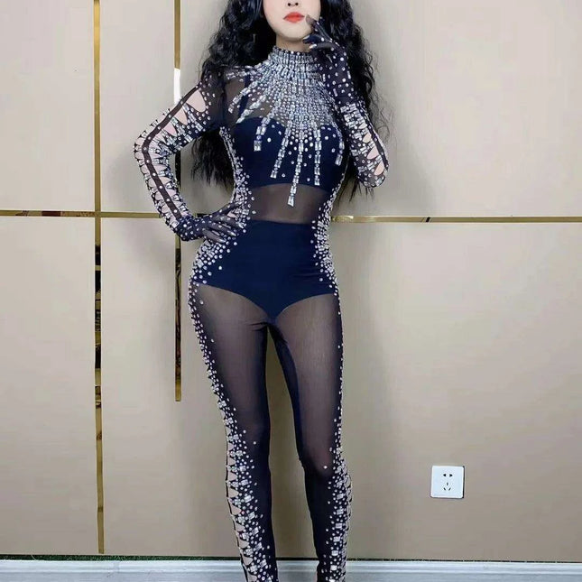 Allure Mesh Black Jumpsuit for Dazzling Nights