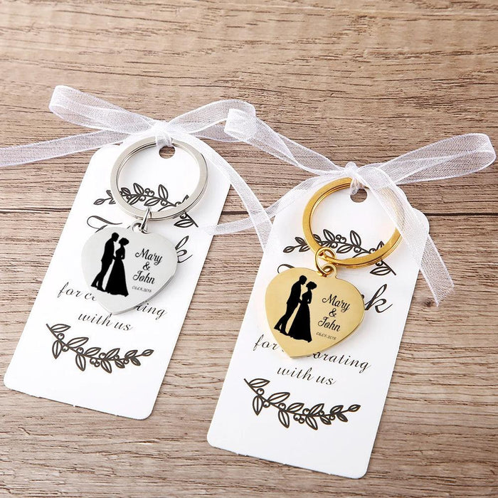Custom Engraved Heart-Shaped Keychain for Weddings - Personalized Metal Keepsake with Names and Dates