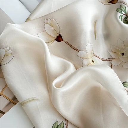 100% Silk Floral Long Scarf – Luxury Wrap & Shawl, 170x53 cm