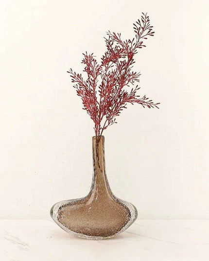 Brown Glazed Glass Vase with Bubble Pattern - Versatile Home Decor Accent for Flowers & Terrariums